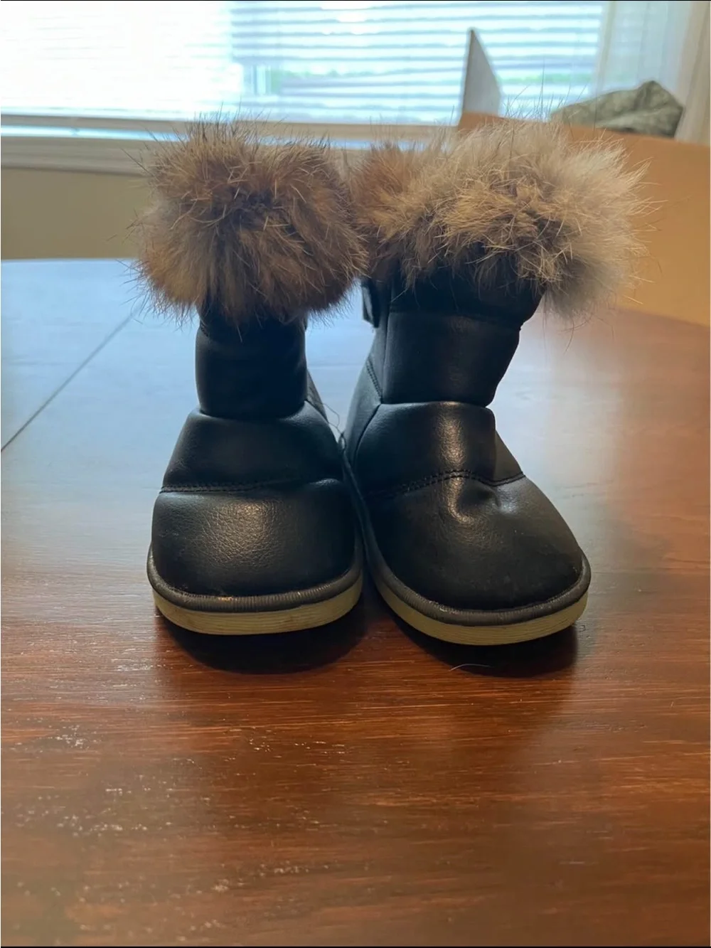 Kids Faux Fur Trim Winter Boots - Black